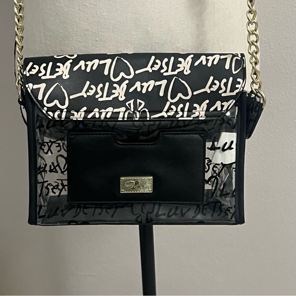 LUV Betsey by Betsey Johnson Designer Crossbody Bag Clear Black All Over Print - Picture 5 of 10